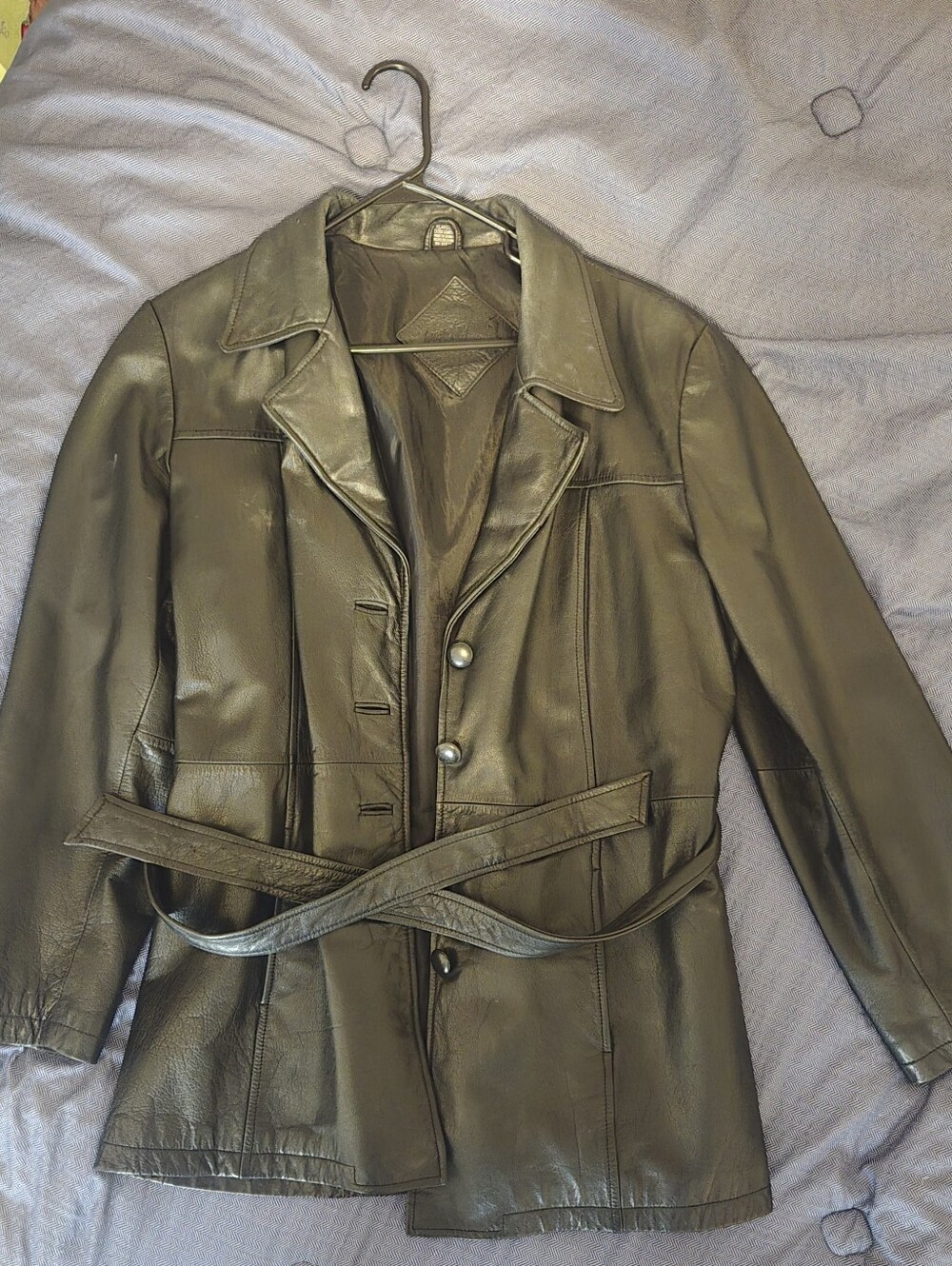XL Womens Leather Belted Jacket - Black